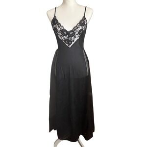 Vtg Cachet‎ XS/S Sheer Black Lace Satin Full Slip Dress Nightgown Whimsigoth Y2k